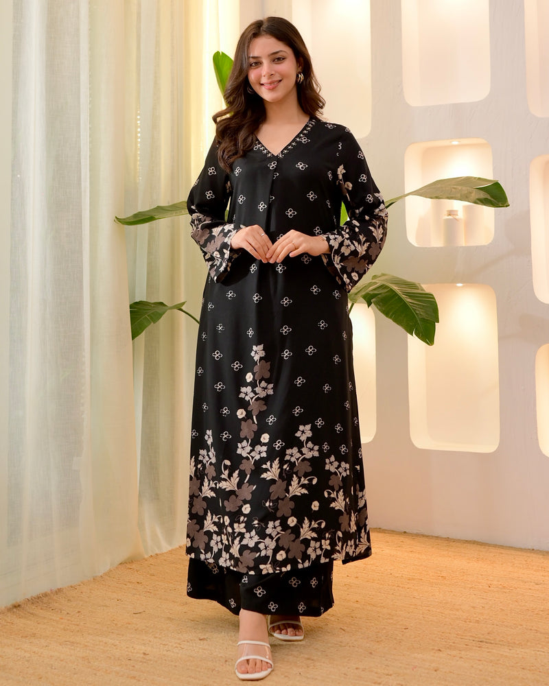 Black Clover Cotton A Line Kurta Palazzo Set