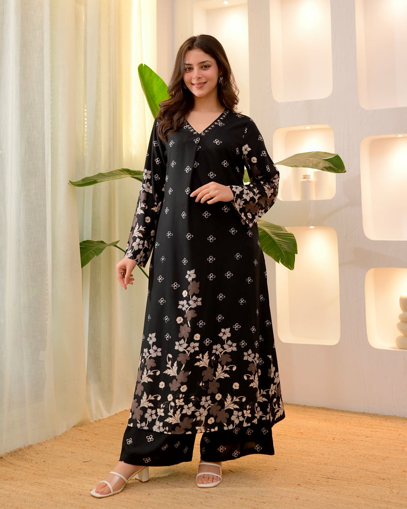 Black Clover Cotton A Line Kurta Palazzo Set