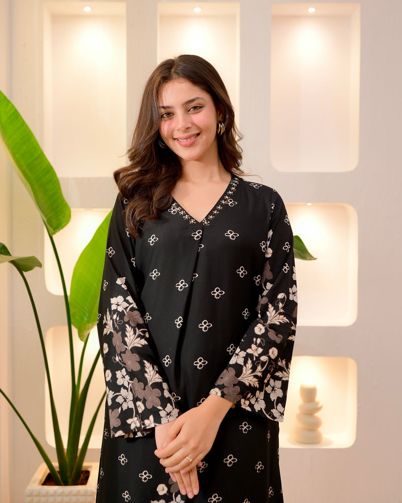 Black Clover Cotton A Line Kurta Palazzo Set