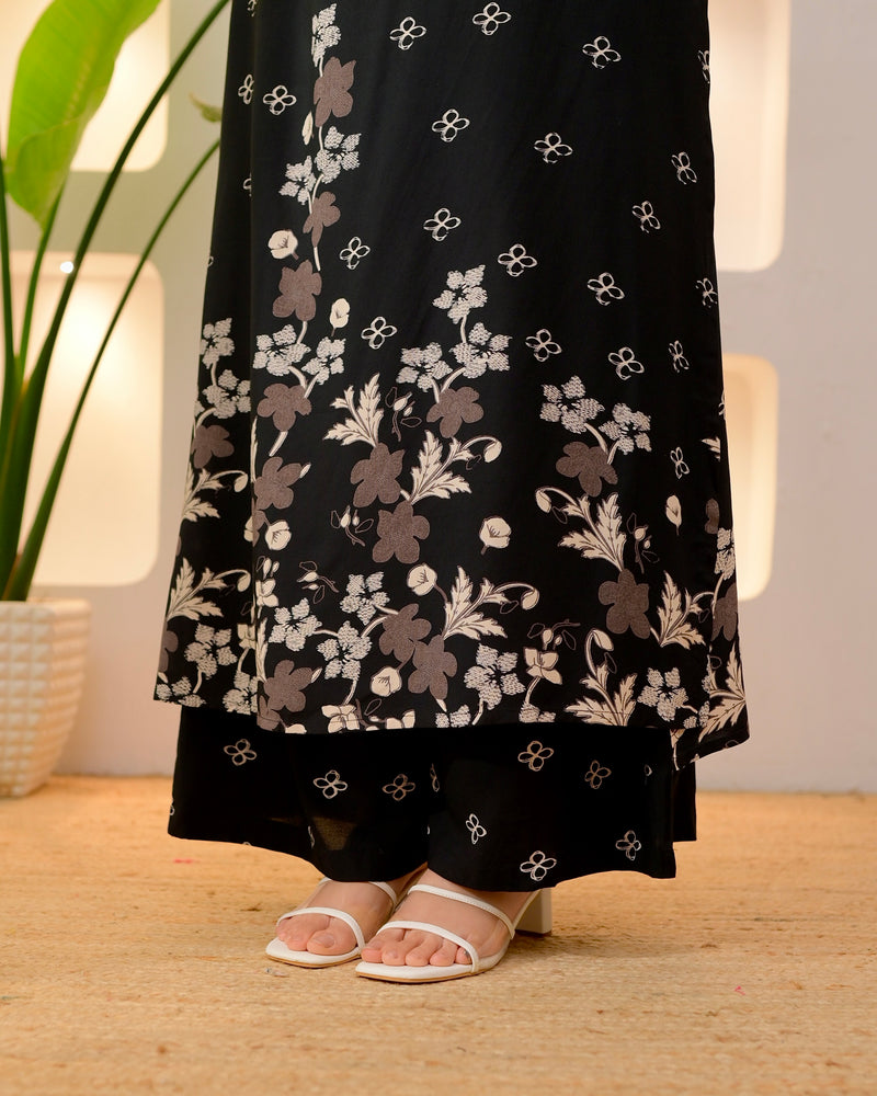 Black Clover Cotton A Line Kurta Palazzo Set