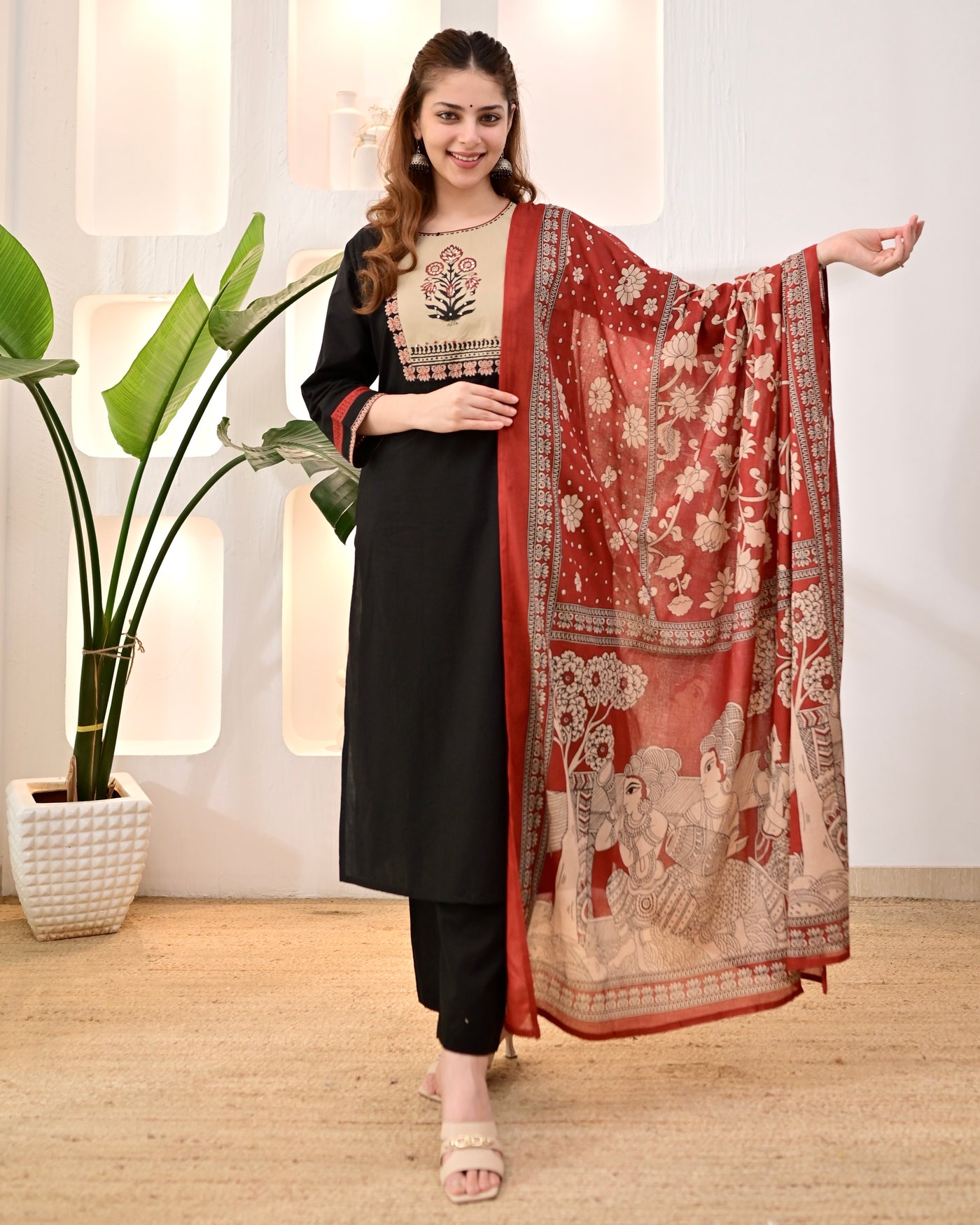 Black Madhubani Mehfil Cotton Suit