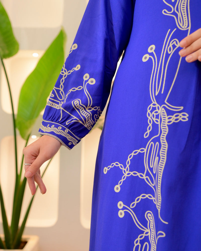 Azure Blue Panel Cotton A Line Kurta Palazzo Set