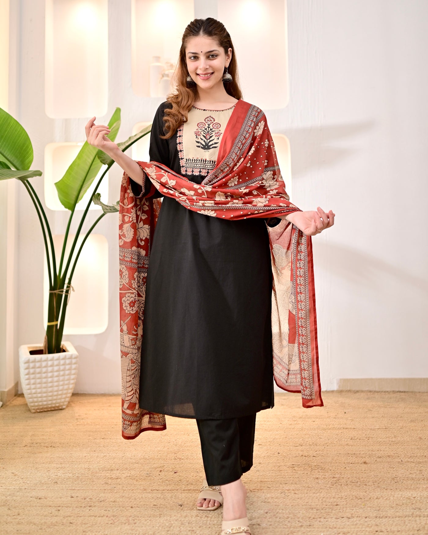 Black Madhubani Mehfil Cotton Suit