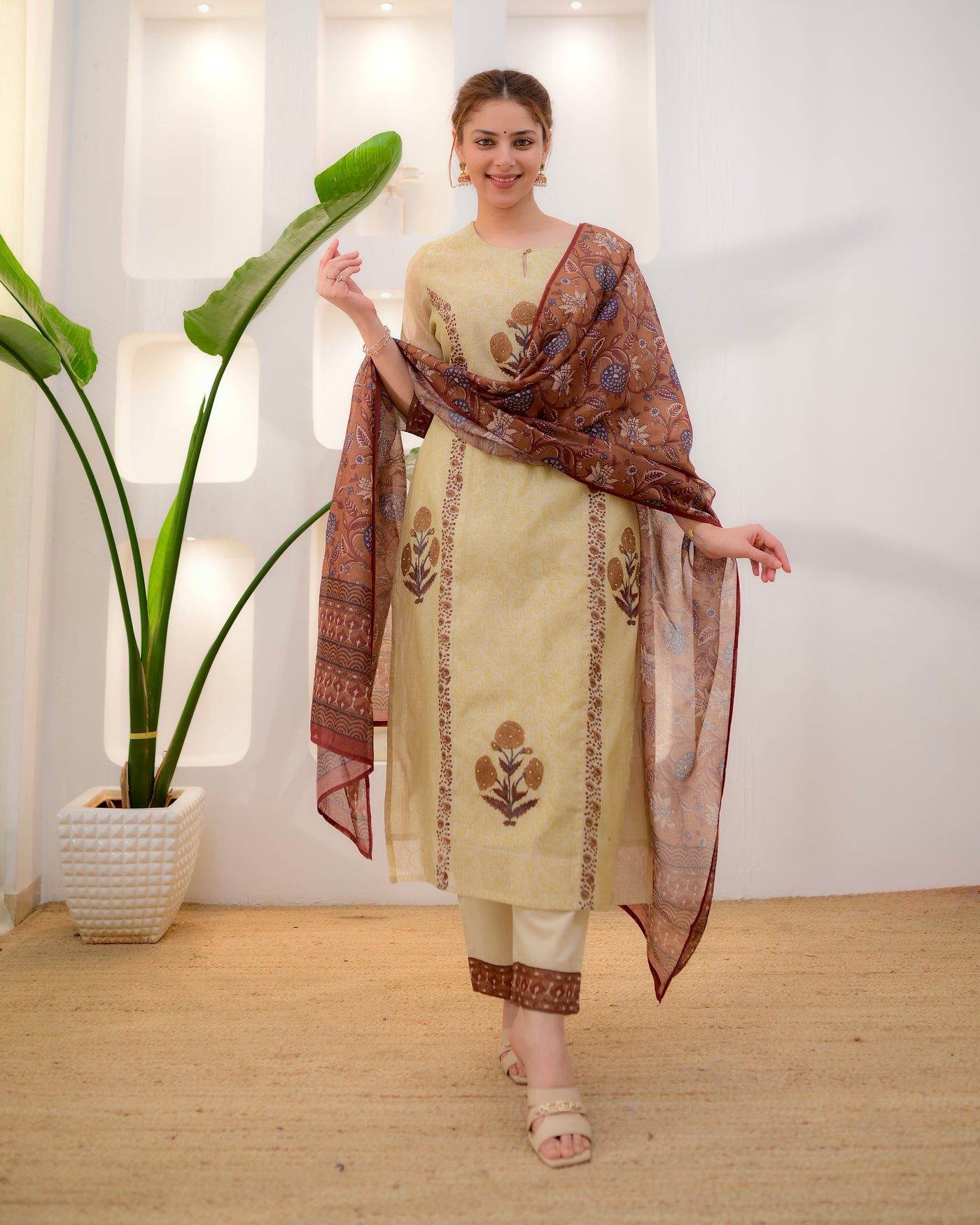 Ivory Earthy Brown Noor Chanderi Suit
