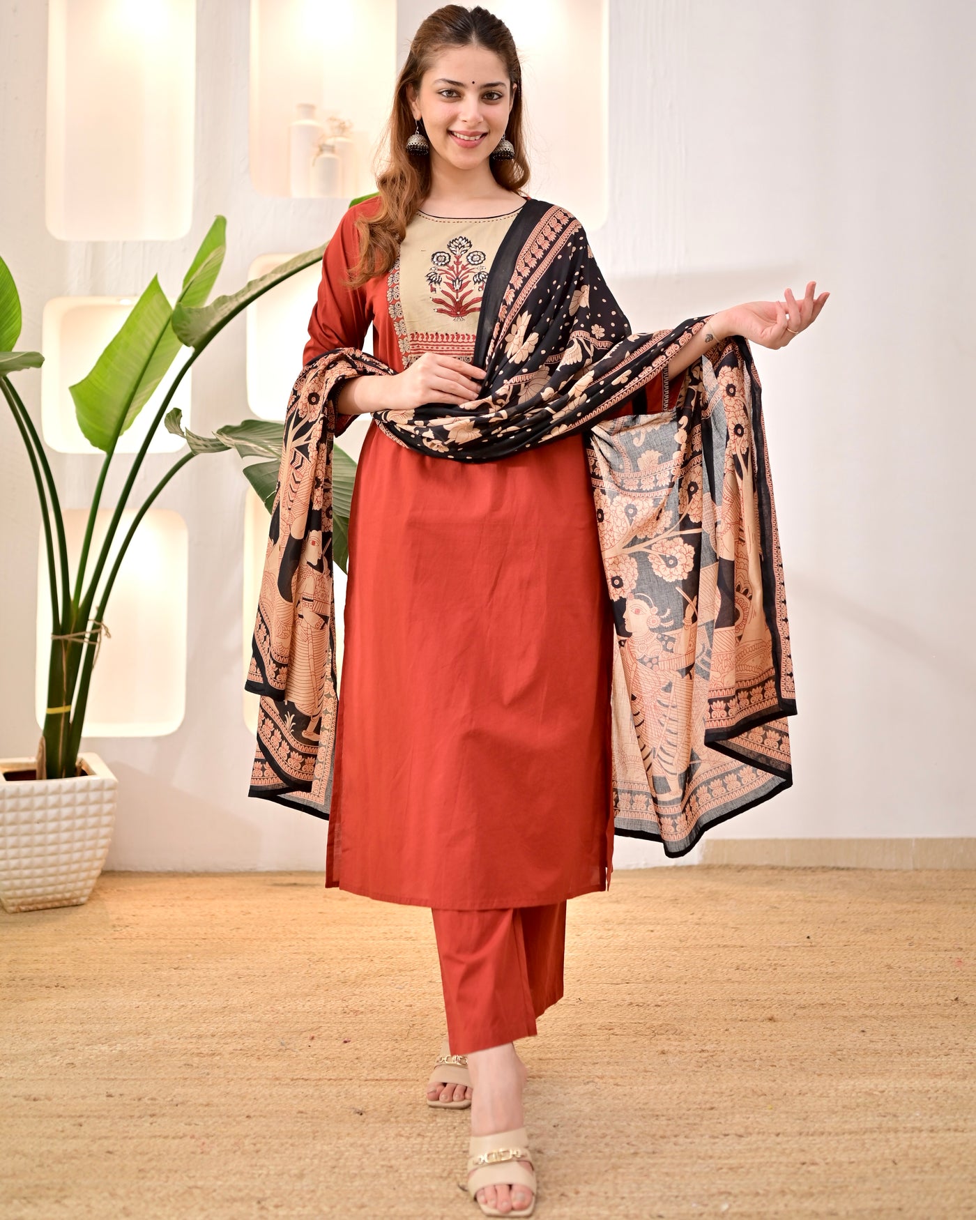 Terracotta Madhubani Mehfil Cotton Suit