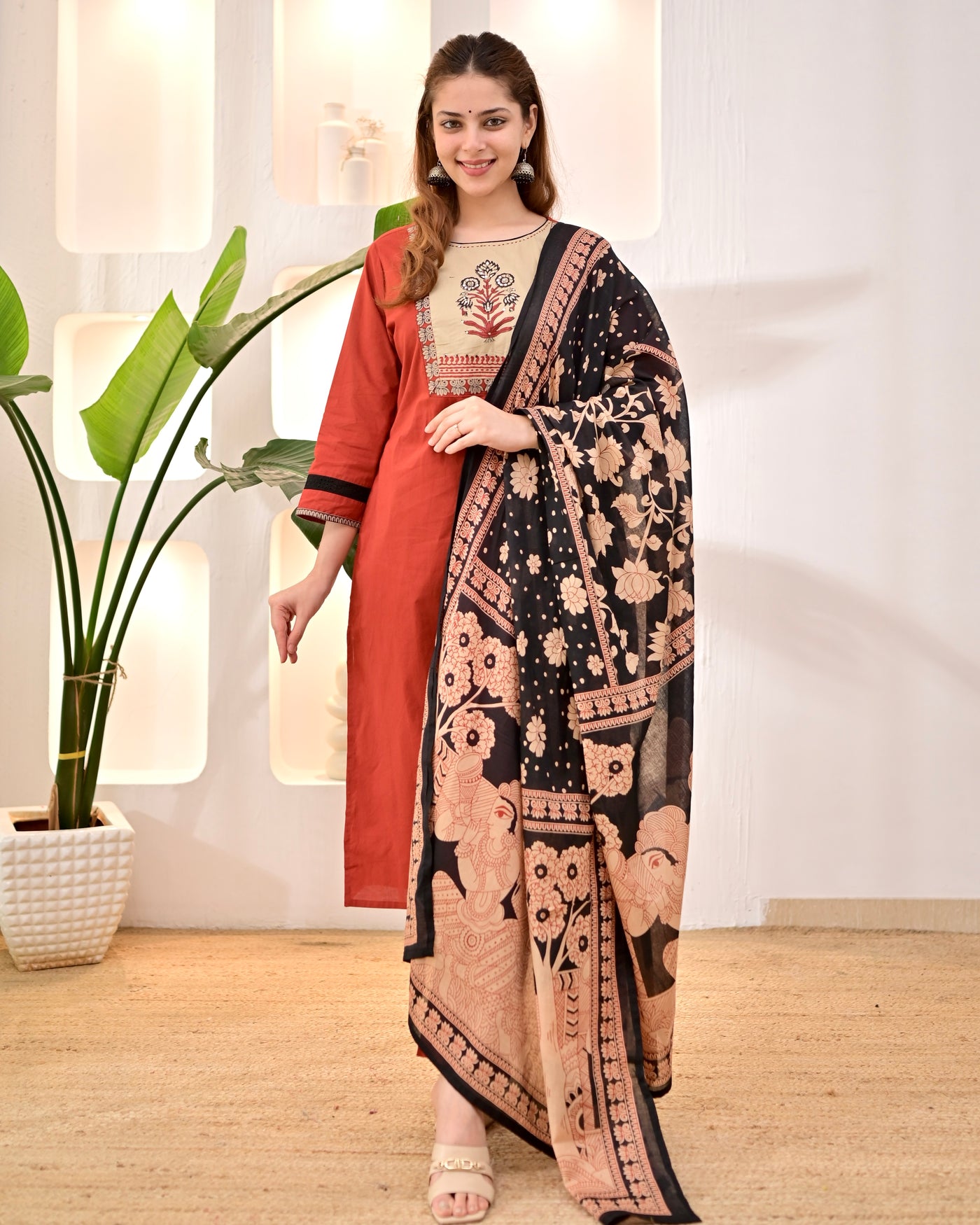 Terracotta Madhubani Mehfil Cotton Suit