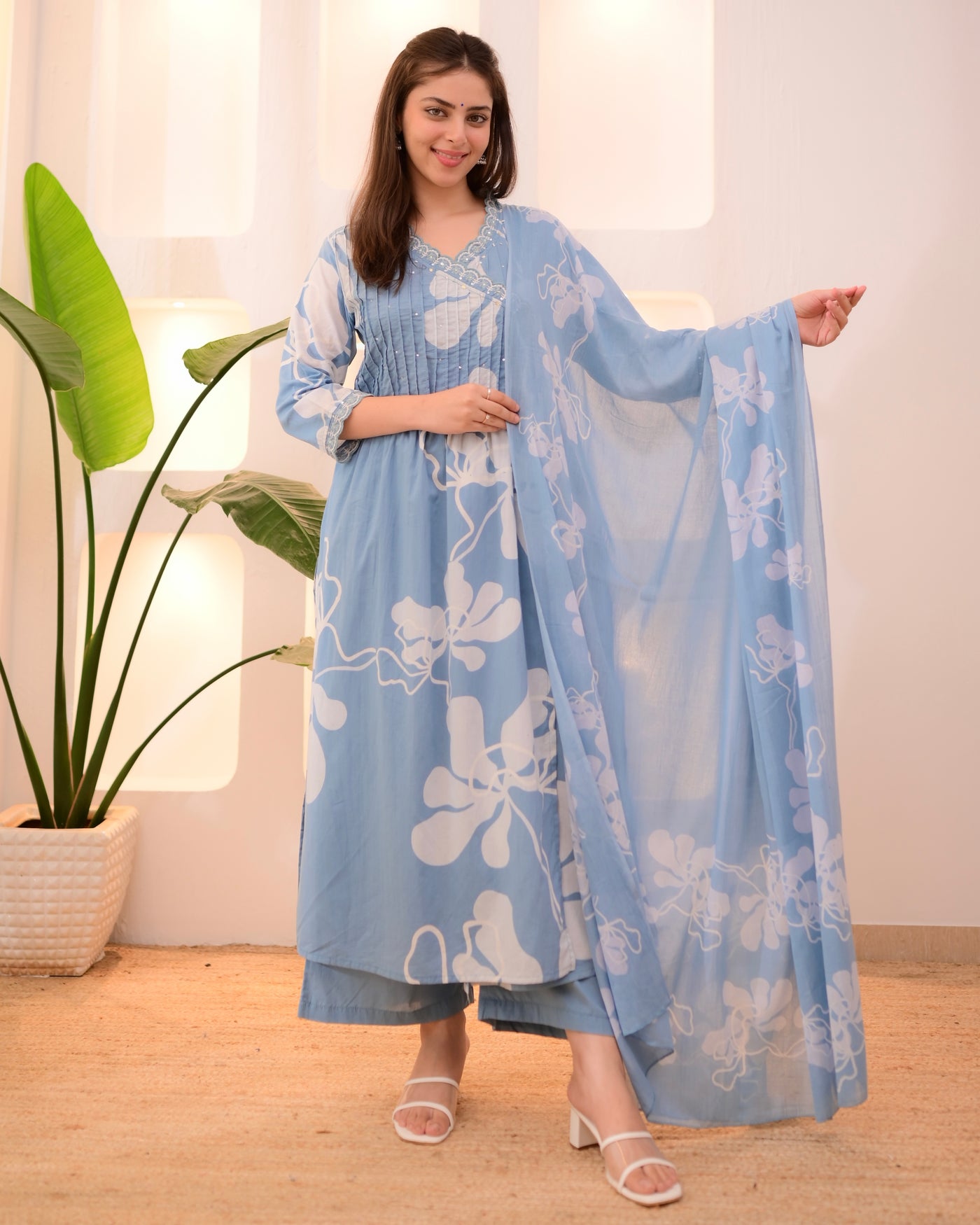 Powder Blue Breeze Threadwork Cotton Suit