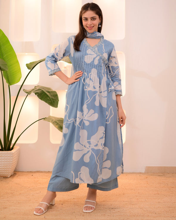 Powder Blue Breeze Threadwork Cotton Suit