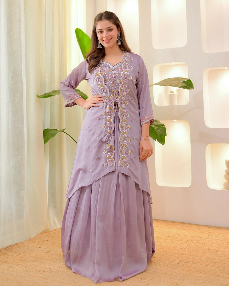 Lilac Festive Handwork Sharara Set