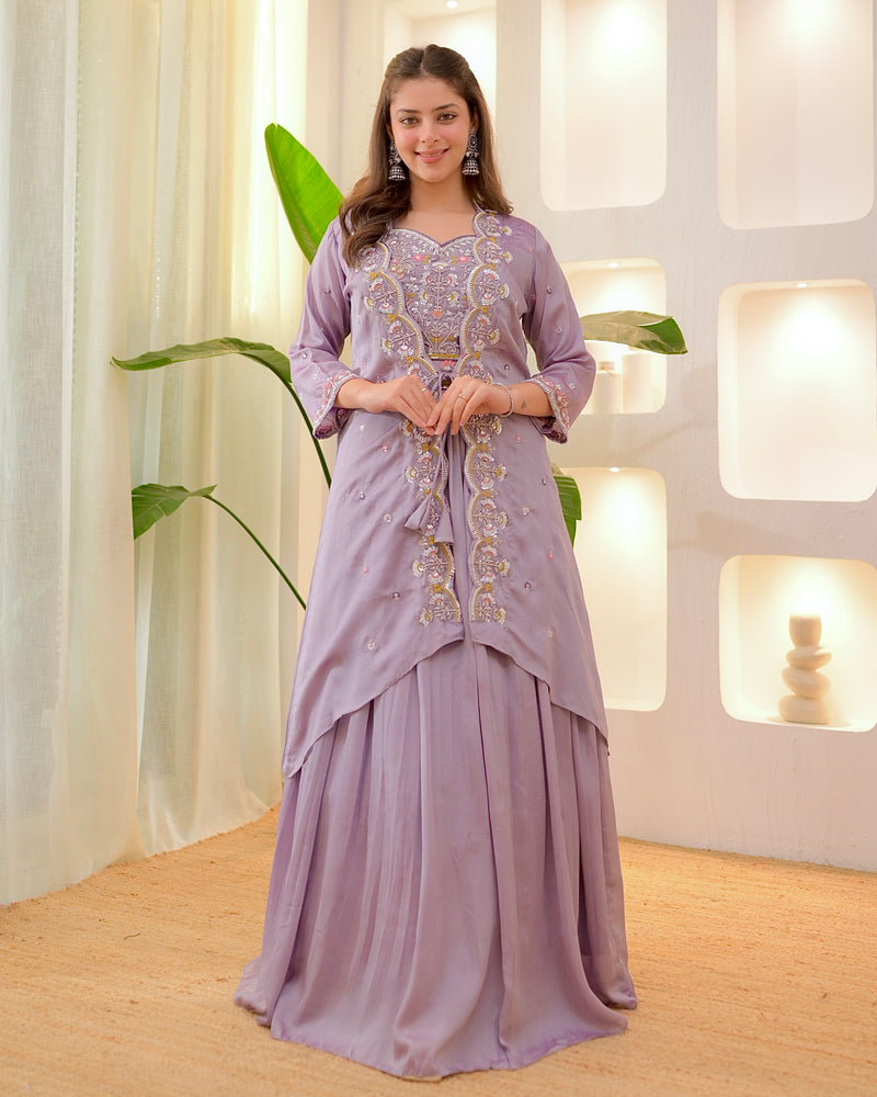 Lilac Festive Handwork Sharara Set