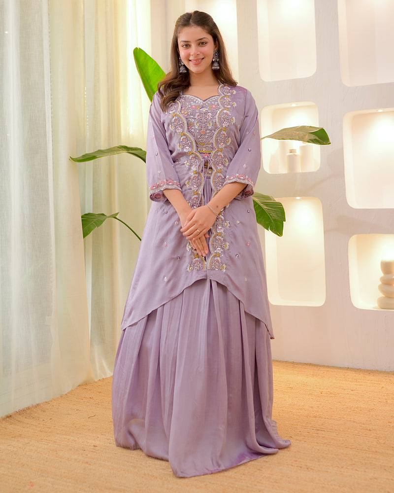 Lilac Festive Handwork Sharara Set
