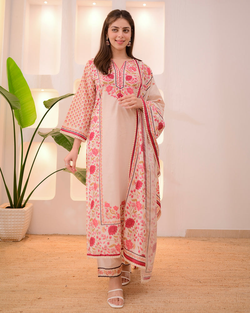 Ivory Digital Printed Festive Cotton Suit