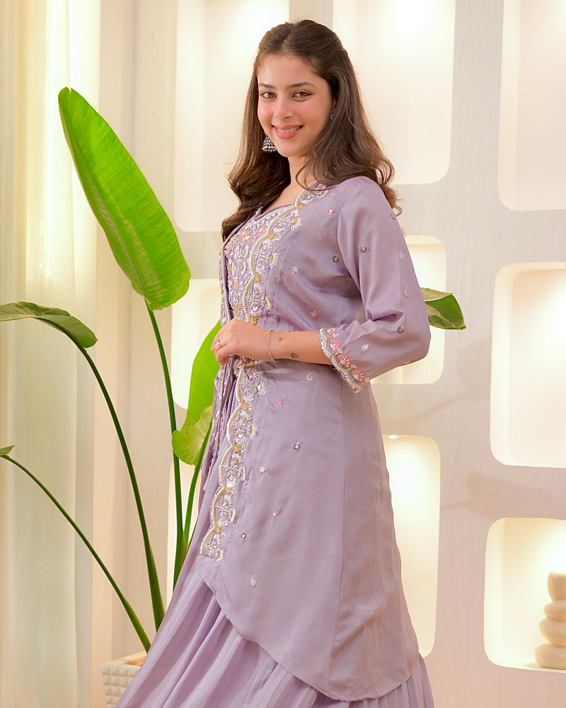 Lilac Festive Handwork Sharara Set