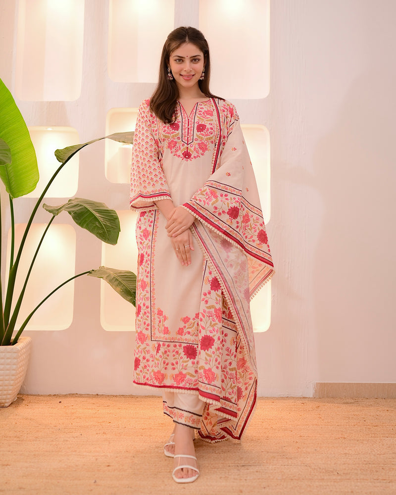 Ivory Digital Printed Festive Cotton Suit