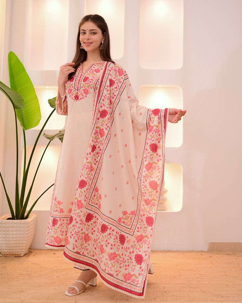 Ivory Digital Printed Festive Cotton Suit