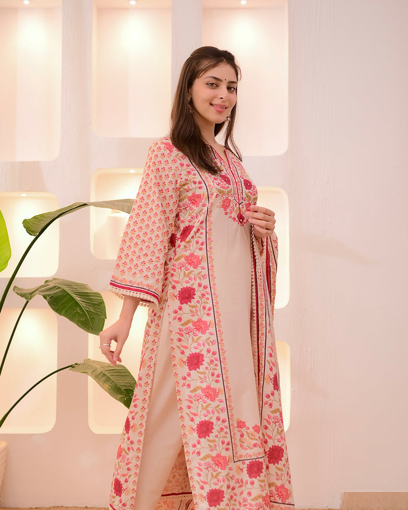 Ivory Digital Printed Festive Cotton Suit