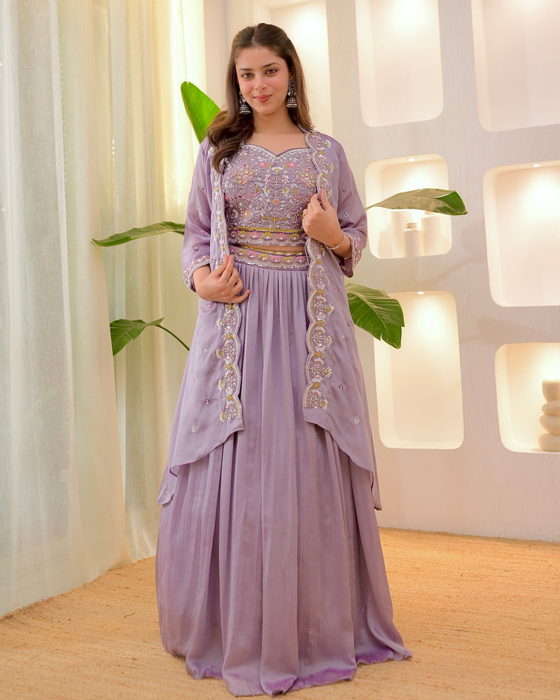 Lilac Festive Handwork Sharara Set