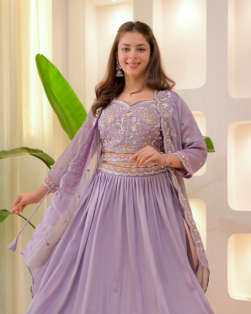 Lilac Festive Handwork Sharara Set
