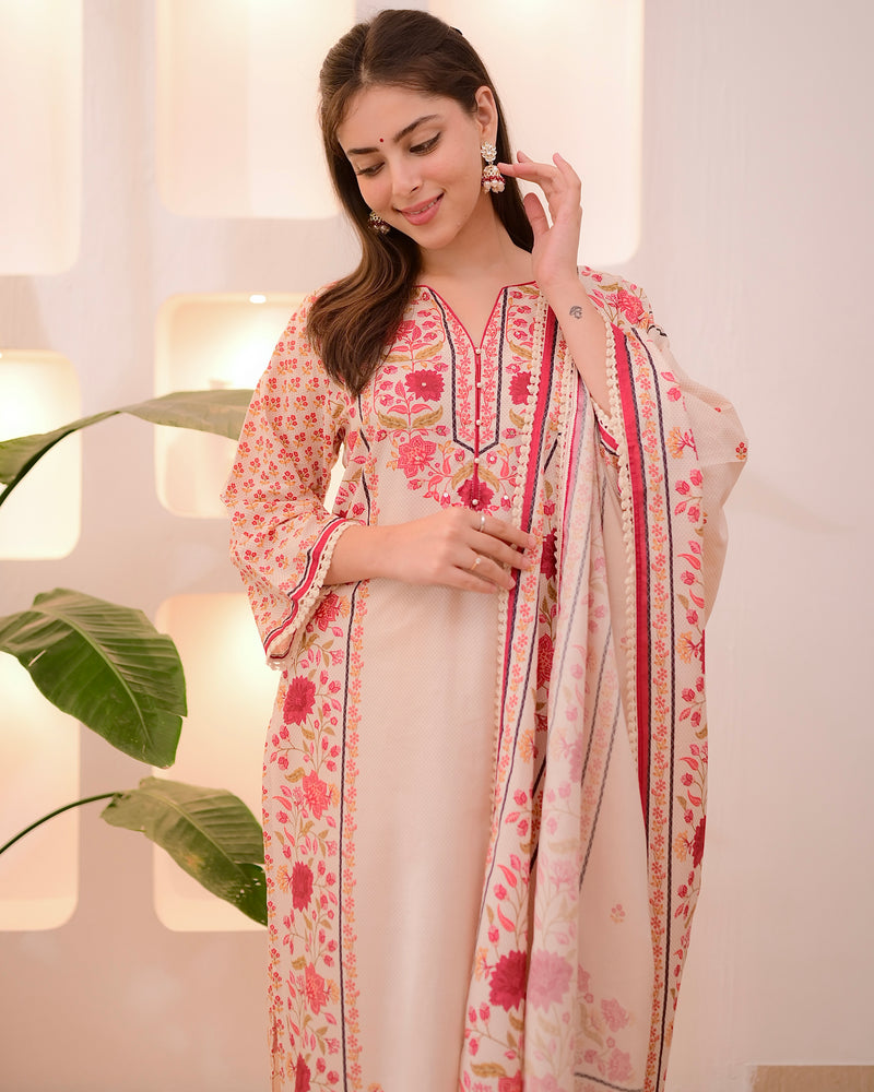 Ivory Digital Printed Festive Cotton Suit