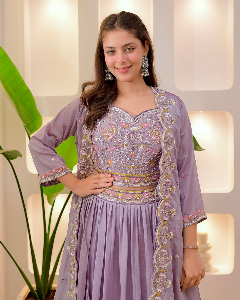 Lilac Festive Handwork Sharara Set