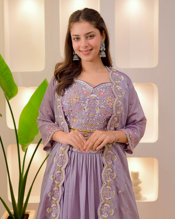 Lilac Festive Handwork Sharara Set