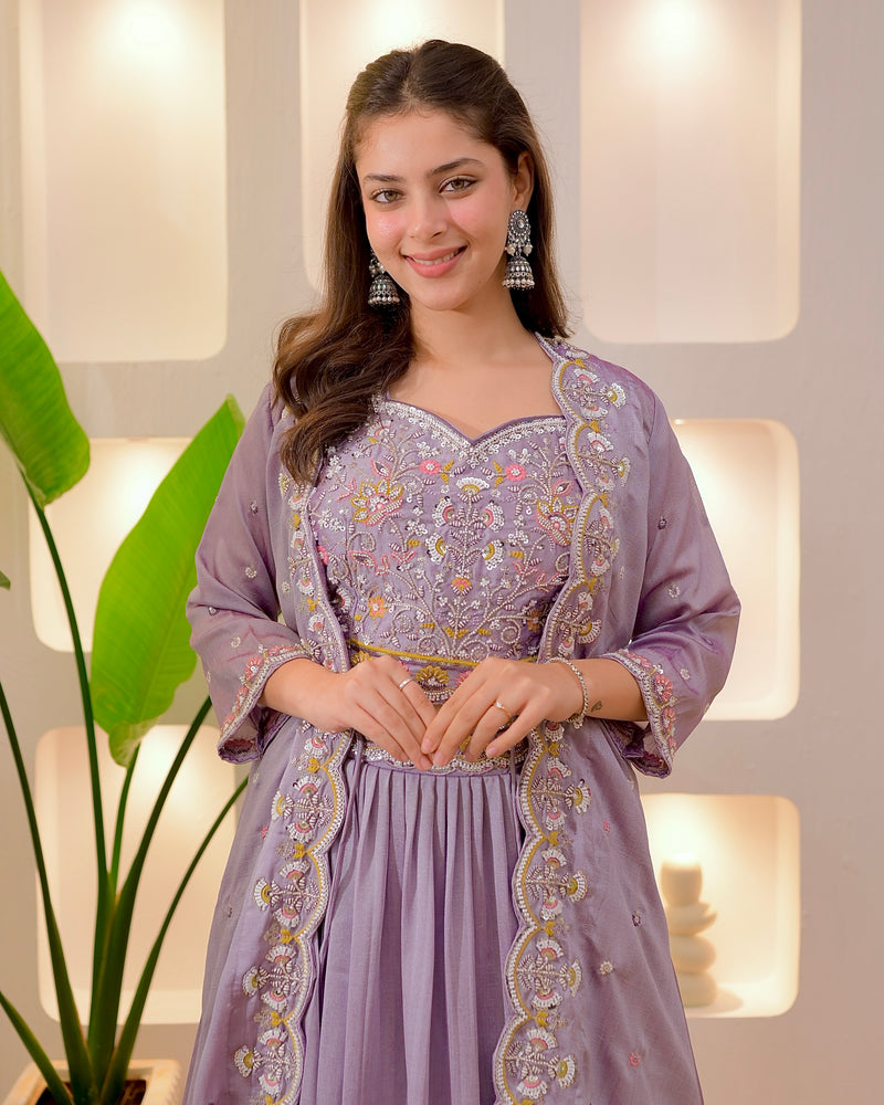Lilac Festive Handwork Sharara Set