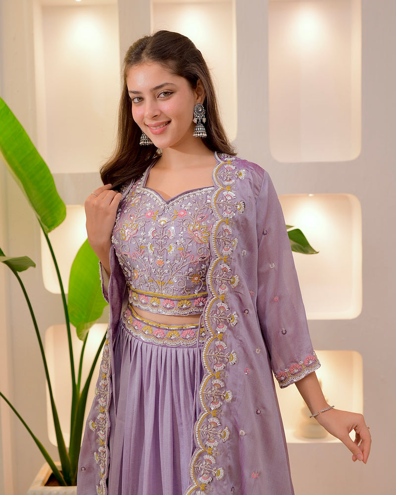 Lilac Festive Handwork Sharara Set