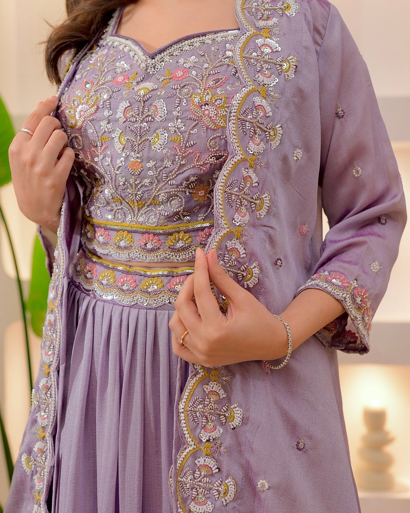 Lilac Festive Handwork Sharara Set