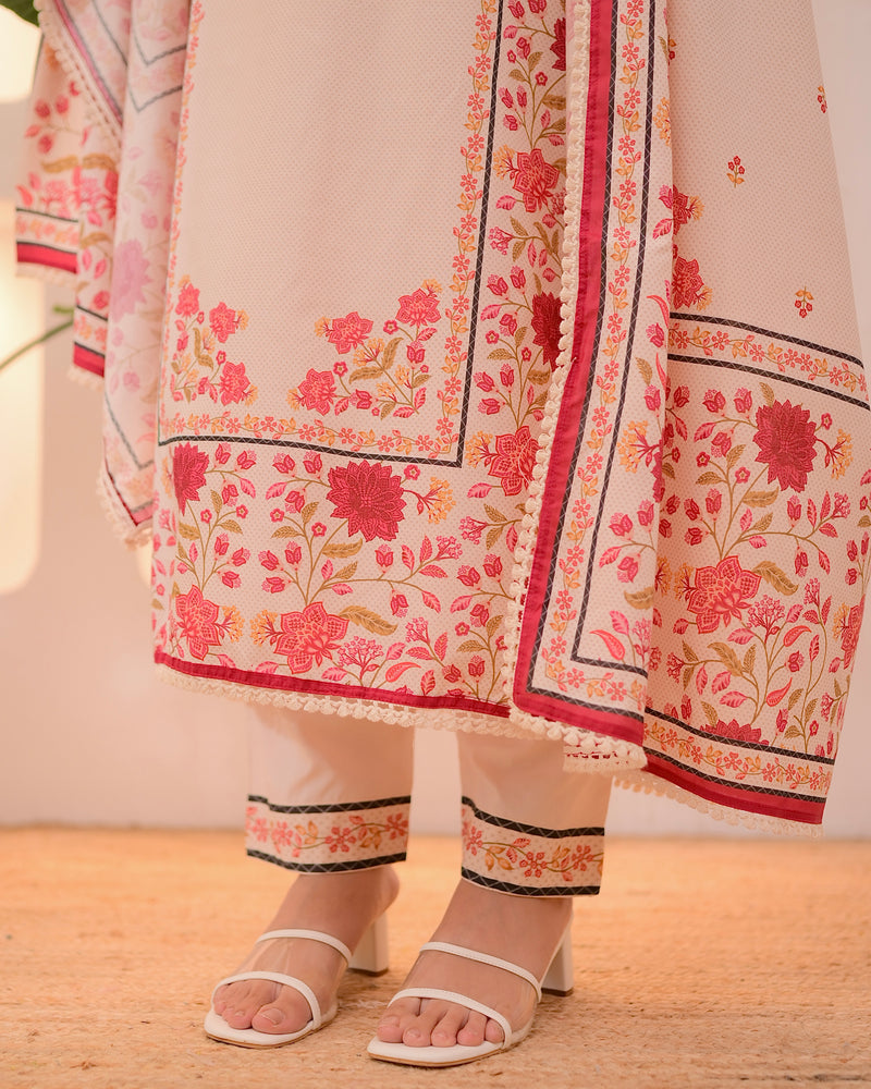 Ivory Digital Printed Festive Cotton Suit