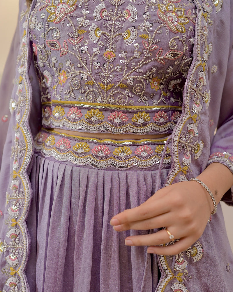 Lilac Festive Handwork Sharara Set