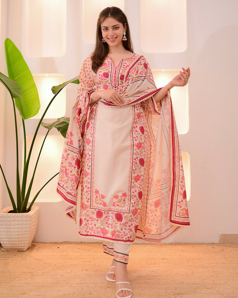 Ivory Digital Printed Festive Cotton Suit