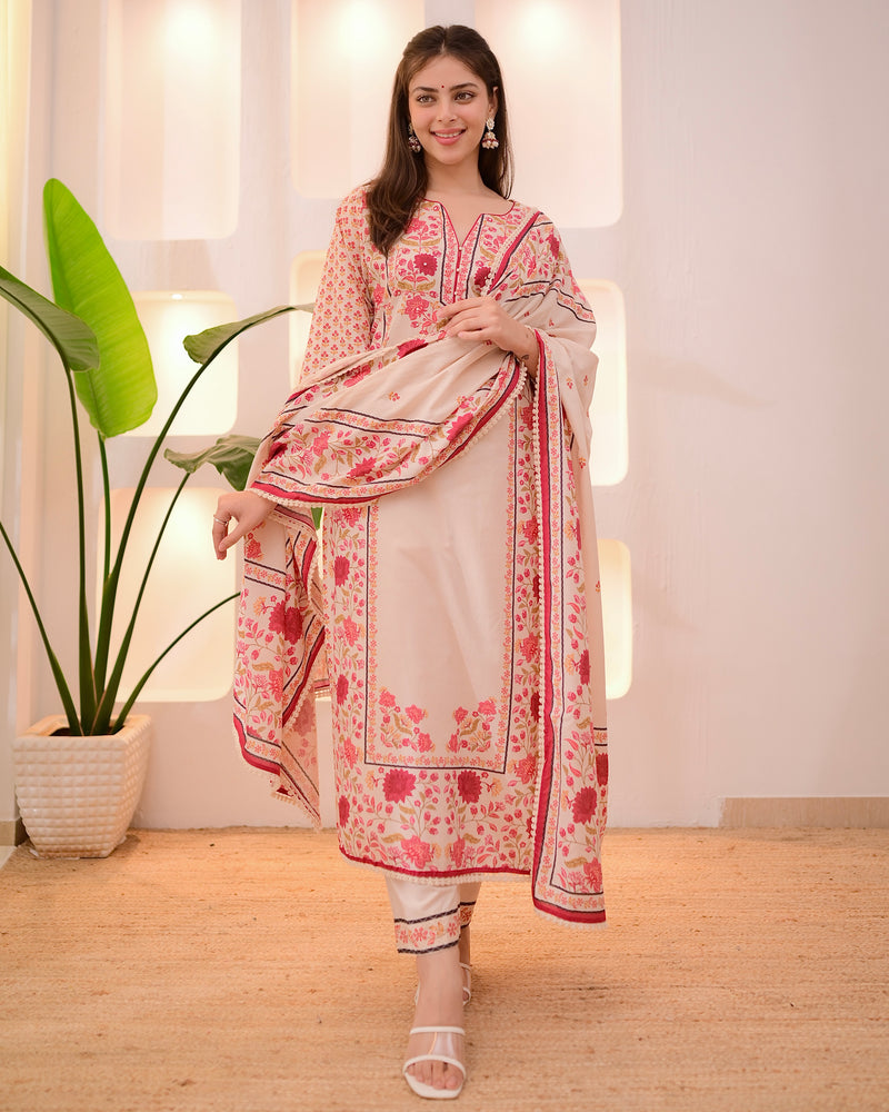 Ivory Digital Printed Festive Cotton Suit
