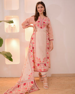 Ivory Digital Printed Festive Cotton Suit
