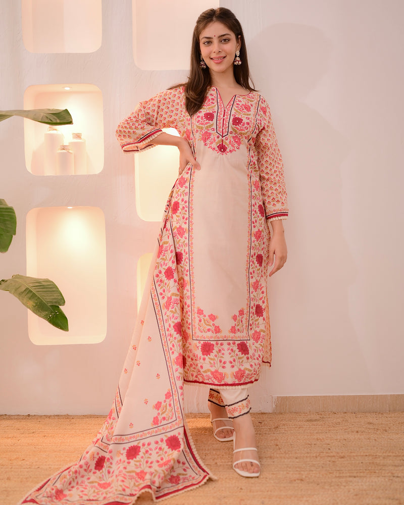 Ivory Digital Printed Festive Cotton Suit
