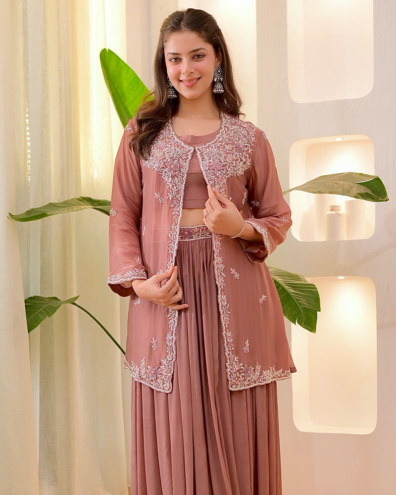 Onion Pink Handwork Chinnon Festive Sharara Set