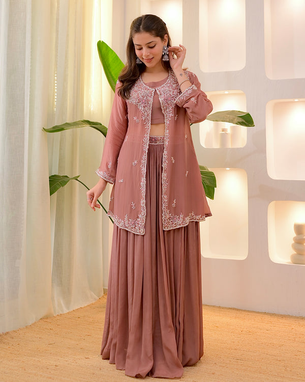 Onion Pink Handwork Chinnon Festive Sharara Set