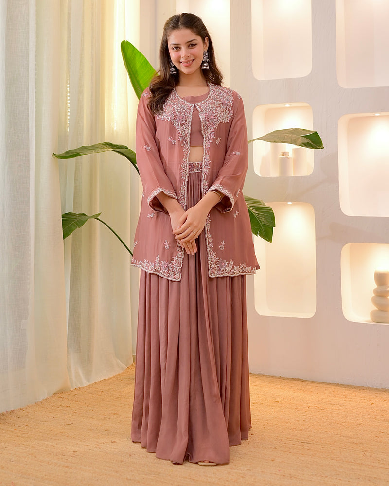 Onion Pink Handwork Chinnon Festive Sharara Set