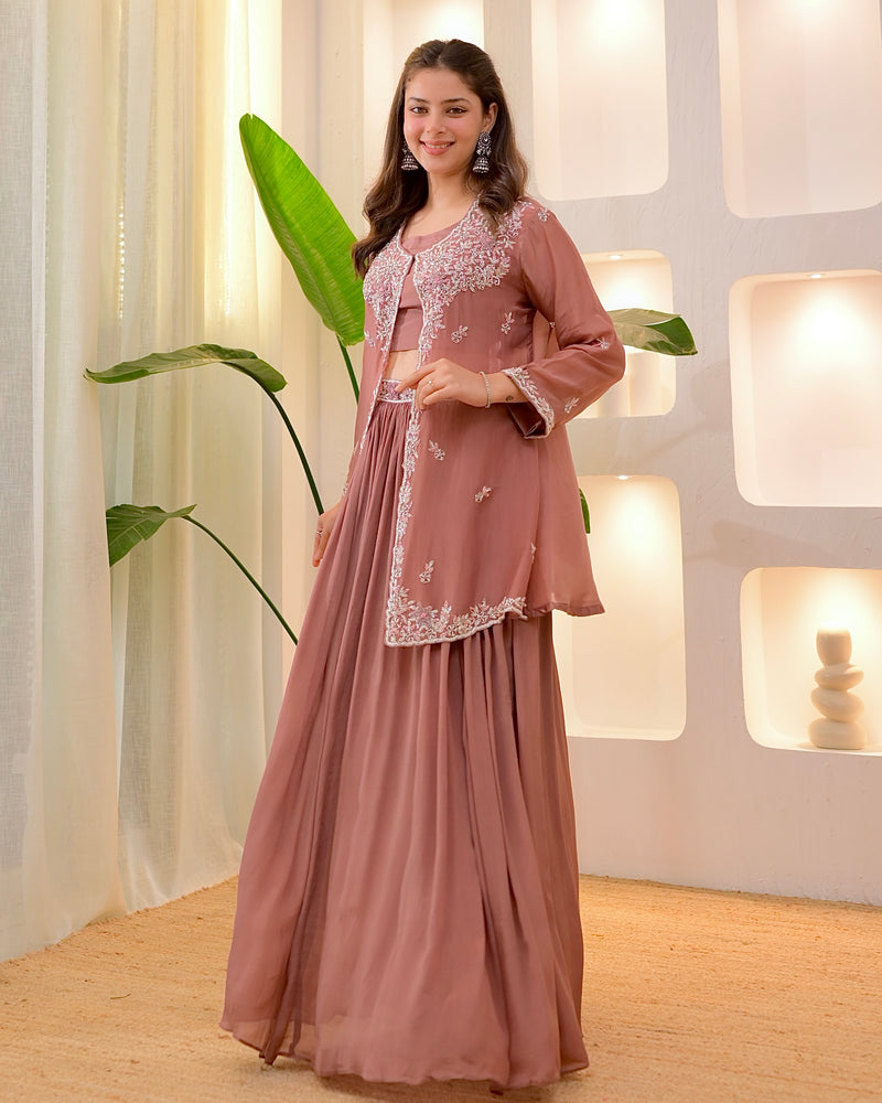 Onion Pink Handwork Chinnon Festive Sharara Set