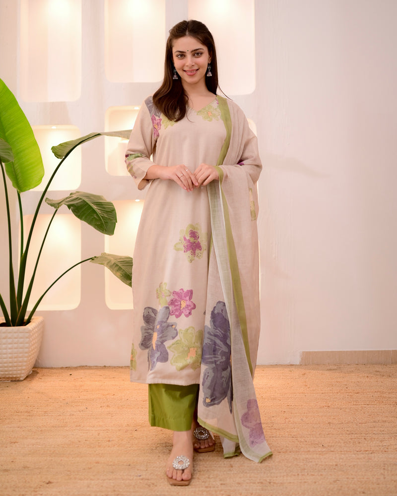 Ivory Green Pastel Garden Linen Suit