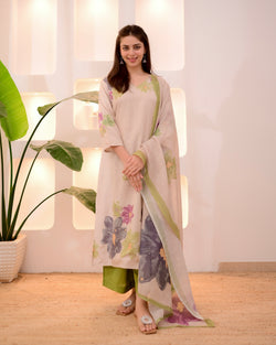 Ivory Green Pastel Garden Linen Suit