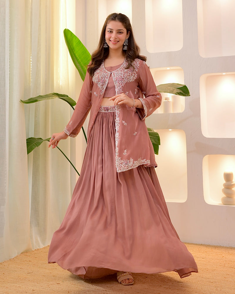 Onion Pink Handwork Chinnon Festive Sharara Set