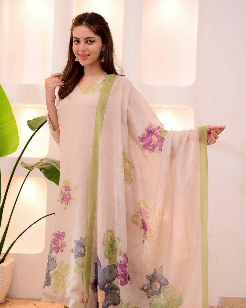 Ivory Green Pastel Garden Linen Suit