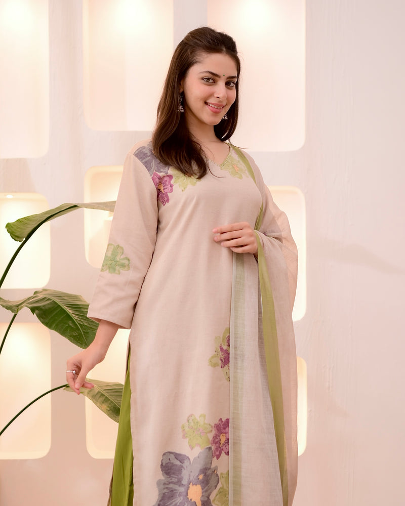 Ivory Green Pastel Garden Linen Suit