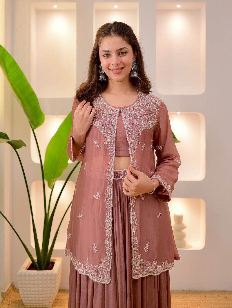 Onion Pink Handwork Chinnon Festive Sharara Set