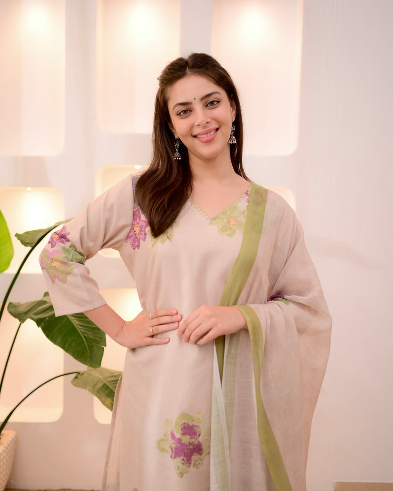 Ivory Green Pastel Garden Linen Suit