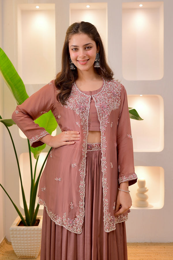 Onion Pink Handwork Chinnon Festive Sharara Set