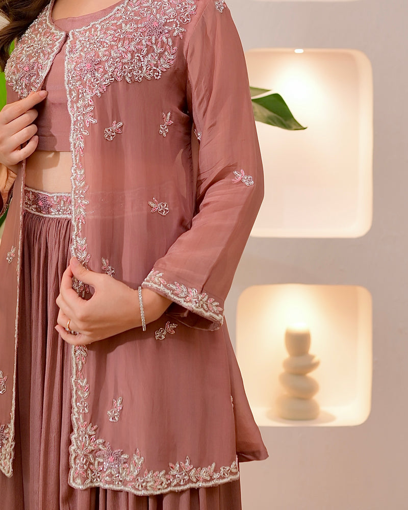Onion Pink Handwork Chinnon Festive Sharara Set