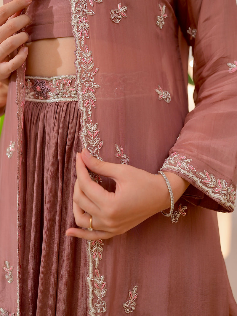 Onion Pink Handwork Chinnon Festive Sharara Set