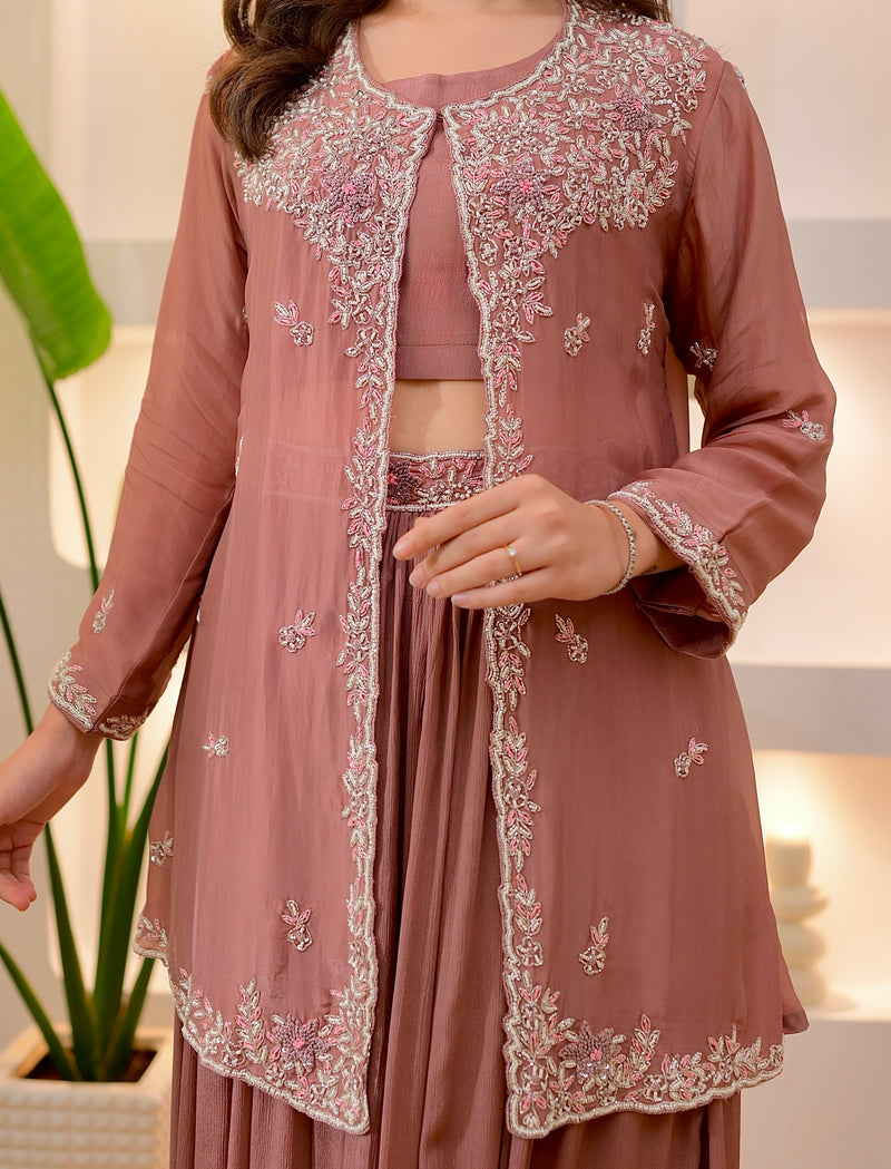 Onion Pink Handwork Chinnon Festive Sharara Set