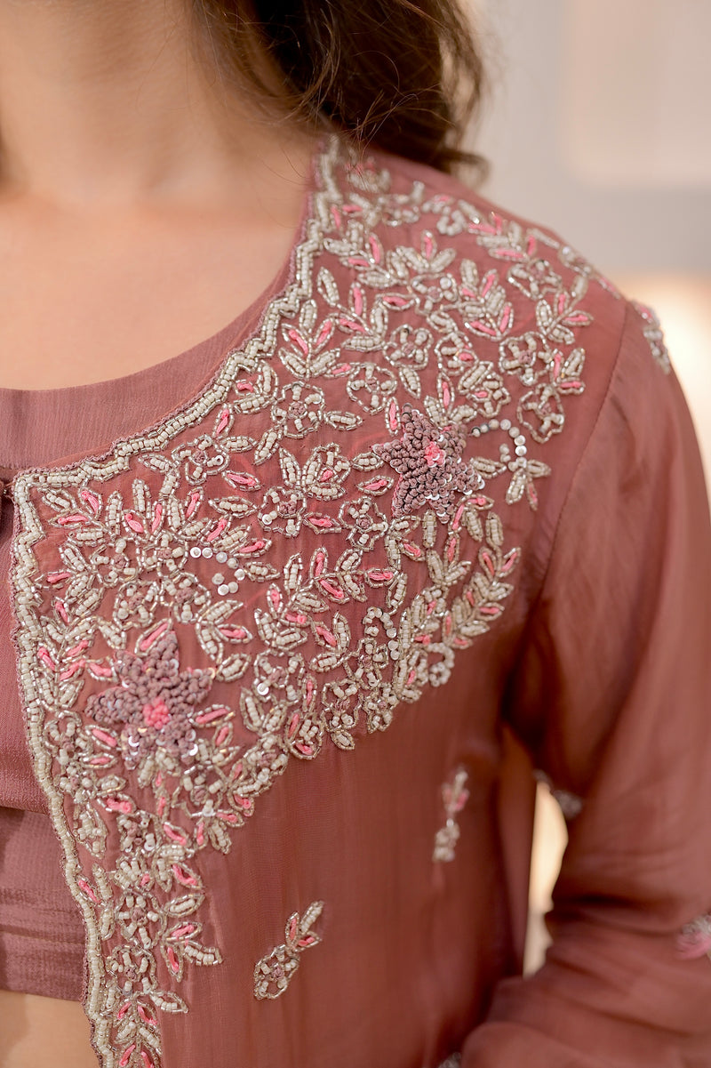 Onion Pink Handwork Chinnon Festive Sharara Set